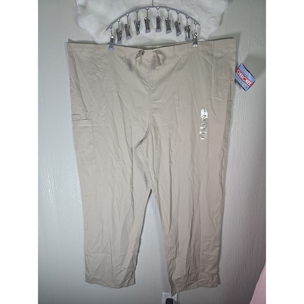 NWT Cherokee Workwear Scrubs High Rise Straight Leg Relaxed Fit Tan XXL Cargo